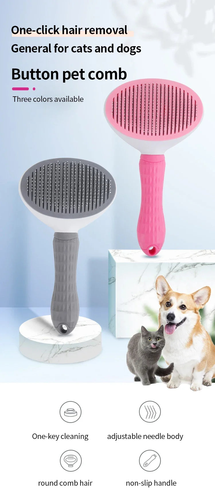 DogsHub Self-Cleaning Pet Brush – Grooming Comb for Long-Haired Cats & Dogs
