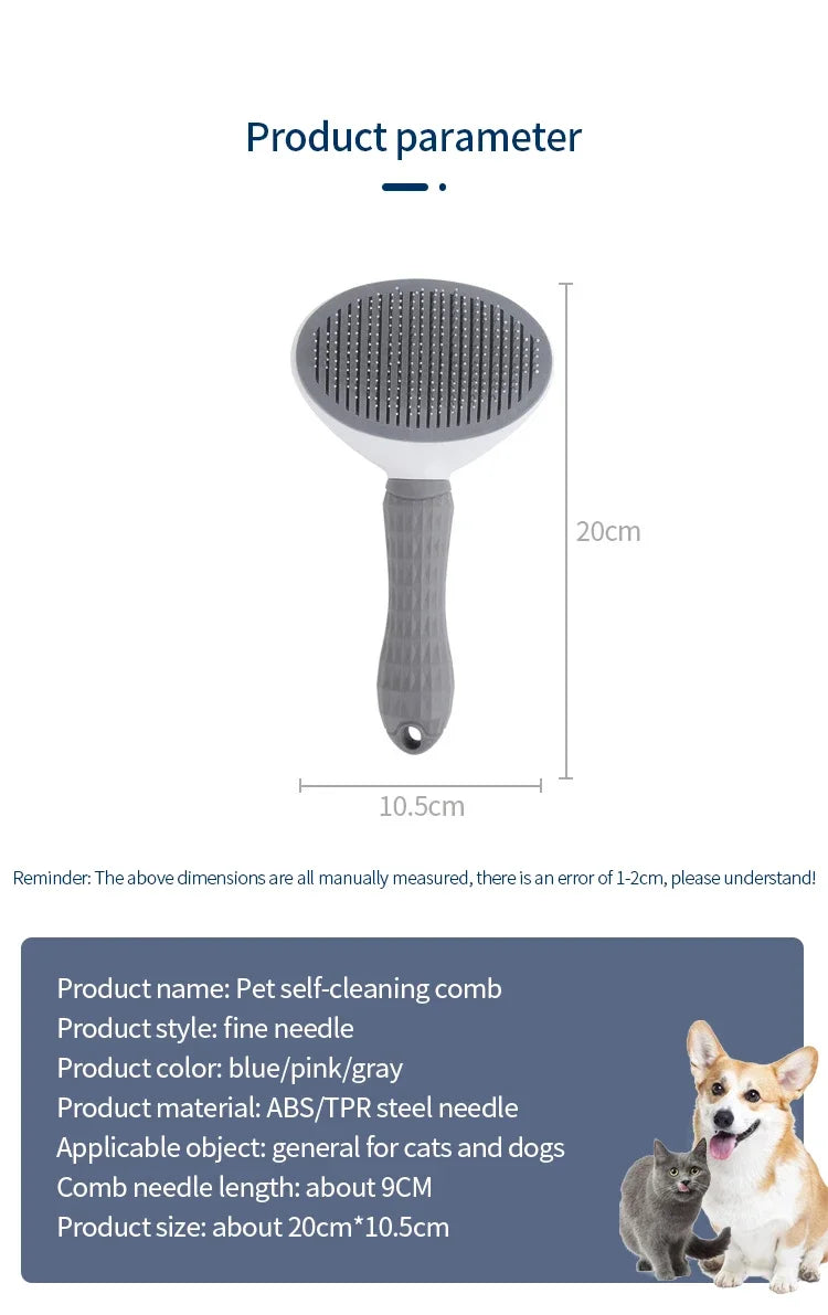 DogsHub Self-Cleaning Pet Brush – Grooming Comb for Long-Haired Cats & Dogs