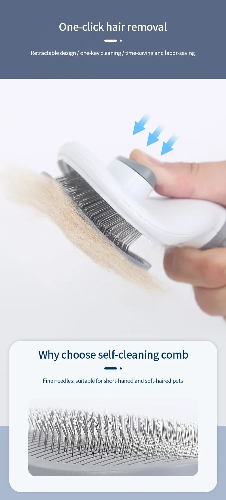 DogsHub Self-Cleaning Pet Brush – Grooming Comb for Long-Haired Cats & Dogs